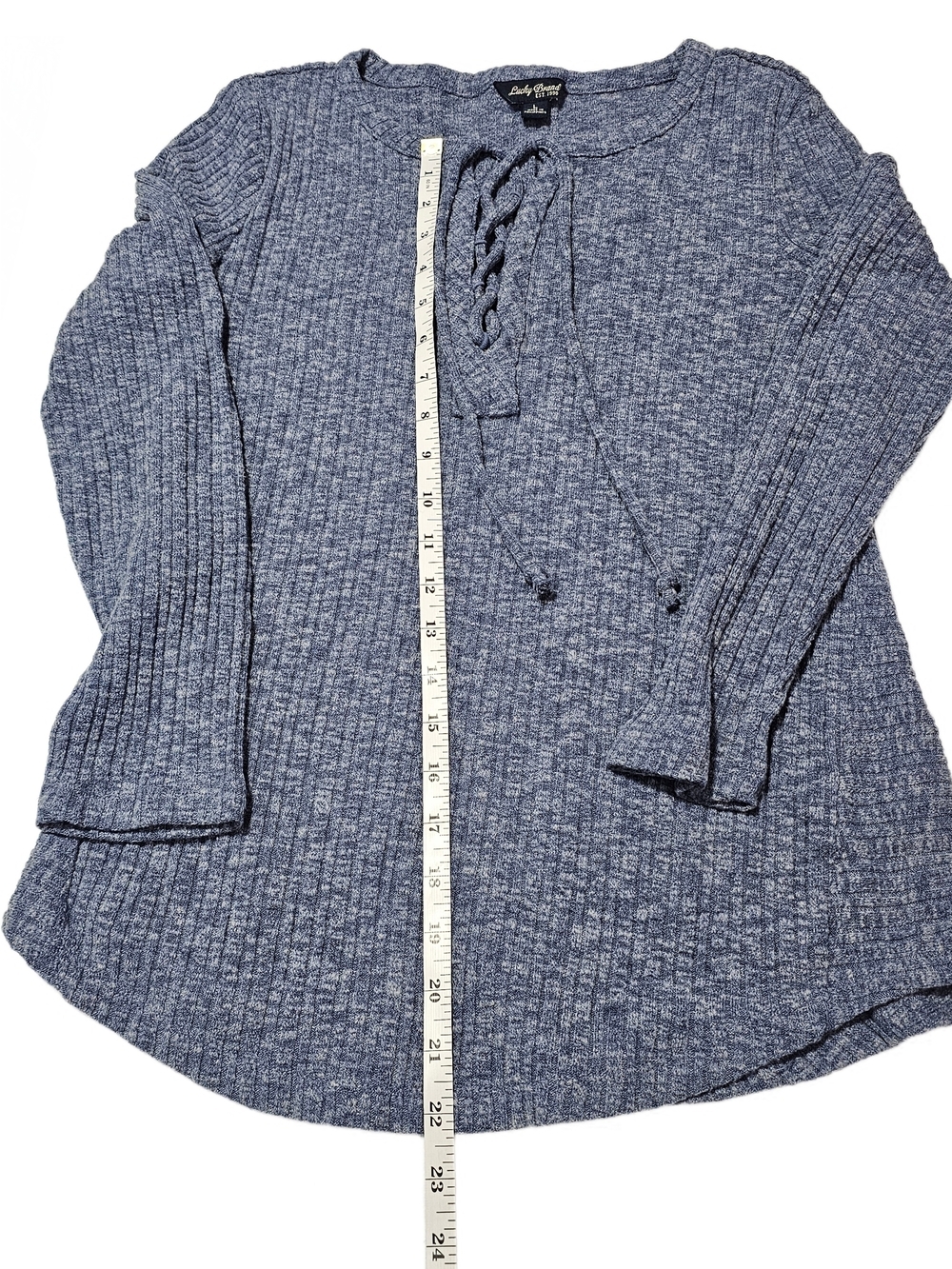 Lucky Brand Heather Light Blue Ribbed Knit Boho Top Large - Picture 7 of 12